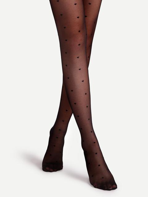 Calze Collant Trasparente Disegno Di Cuore - Nero
