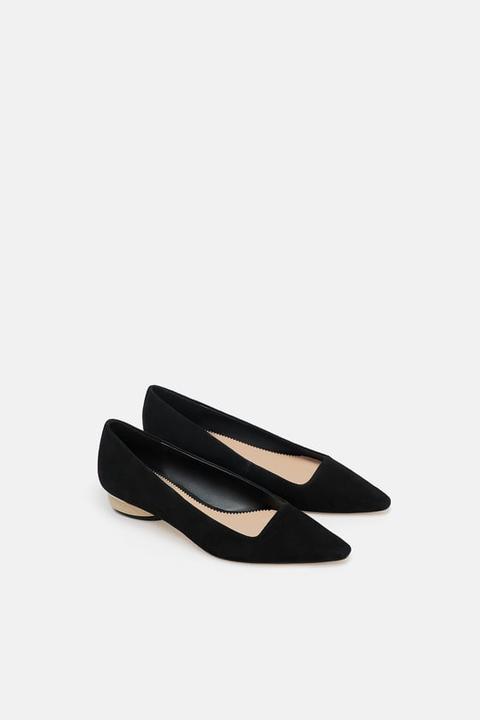 Ballerine In Pelle Con Tacco In Legno