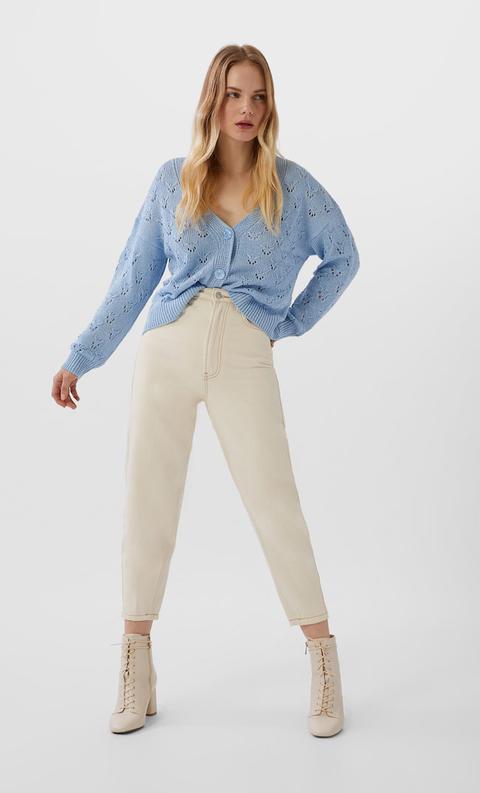 Stradivarius Cardigan Traforato Femminile Celeste S