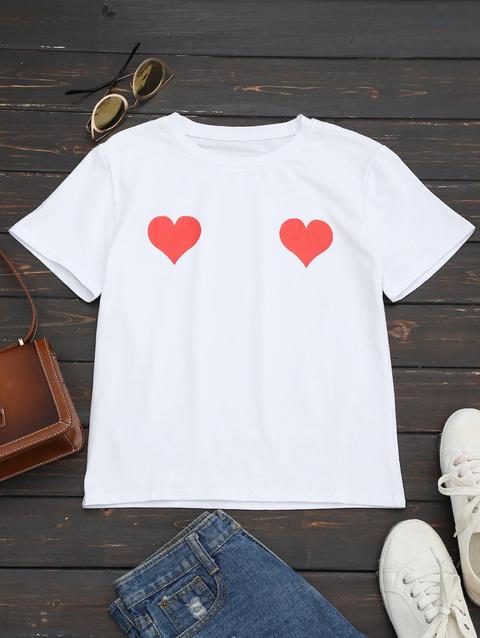 T-shirt A Girocollo Con Stampa A Cuore