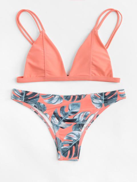 Set De Bikini Con Doble Tiras Con Estampado De Palma