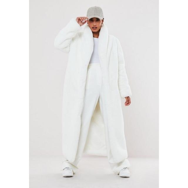 Premium White Faux Fur Maxi Coat, White 