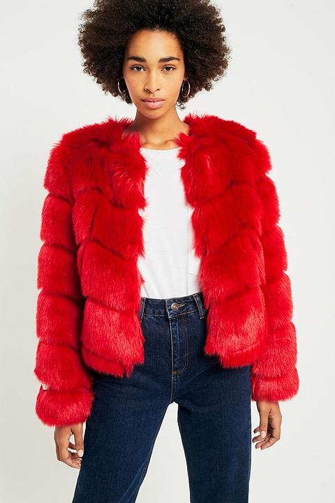 Jakke Red Faux Fur Puffer Jacket