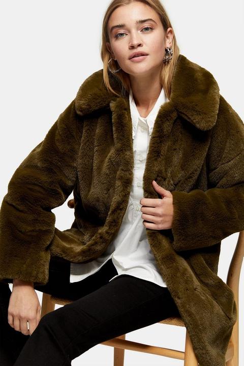 Khaki Velvet Faux Fur Jacket