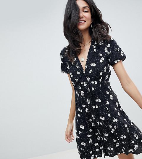 Minivestido Skater Con Botones Y Diseño Floral Monocromático De Asos Design Tall