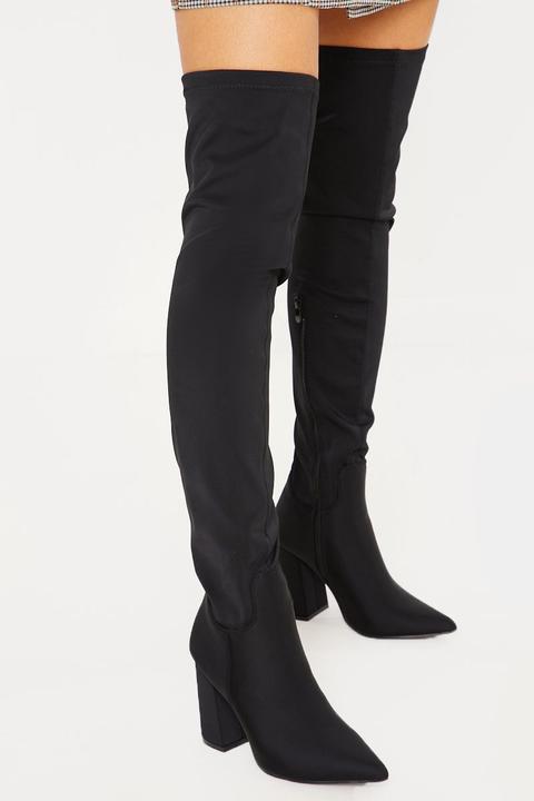 Black Boots - Black Stretch Block Heel Over The Knee Boots