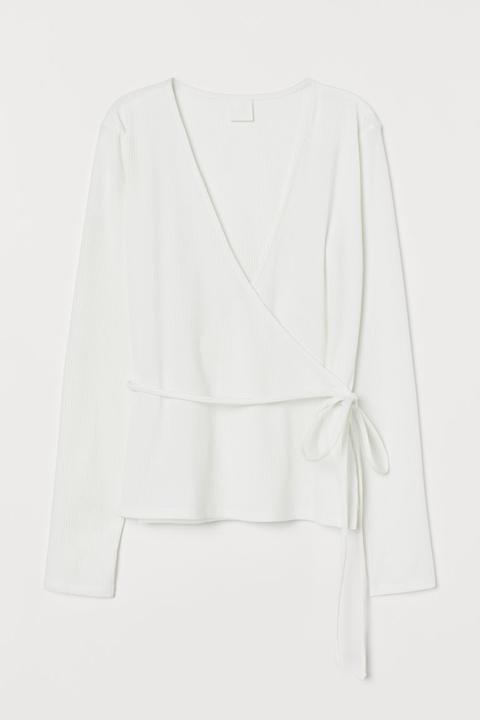 H & M - Maglia Incrociata Scollo A V - Bianco