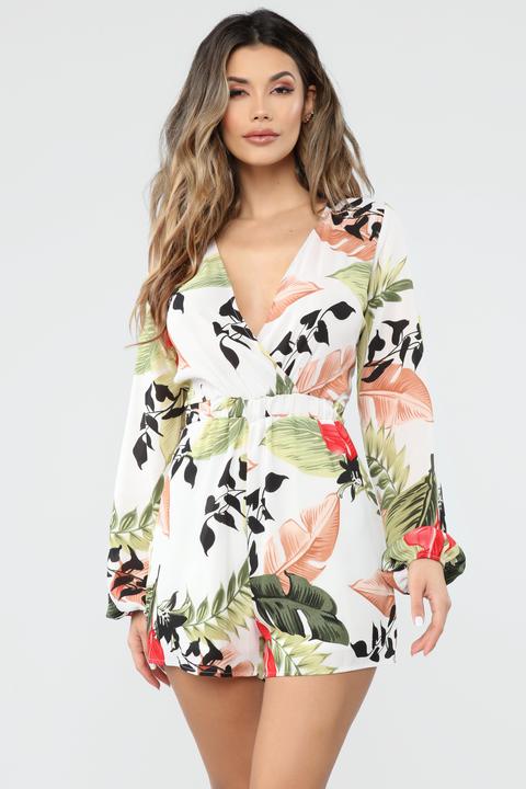 Vacay Chillin' Tropical Print Romper - White/combo