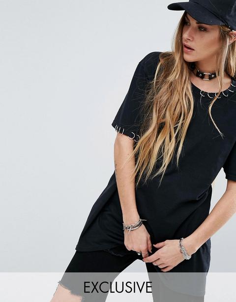 Reclaimed Vintage Inspired - T-shirt Oversize Con Dettagli Stile Piercing - Nero