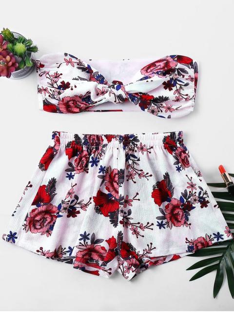 Mini Top Con Estampado De Flores Y Pantalones Cortos Navy Blue Milk White