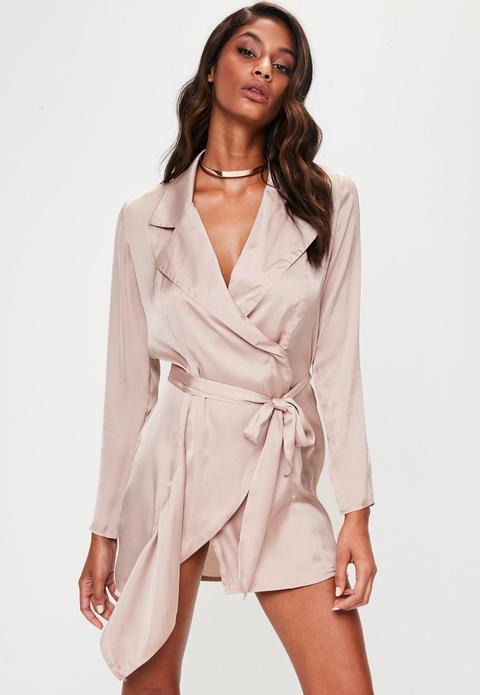 Nude Satin Trench Coat Dress