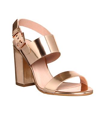 Office Garland Strappy Block Heels Rose Gold