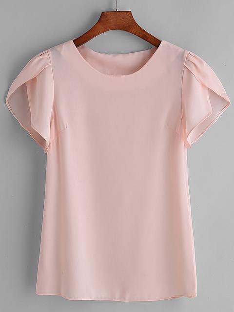 Blusa De Chifón Plisada De Manga Japonesa - Rosa