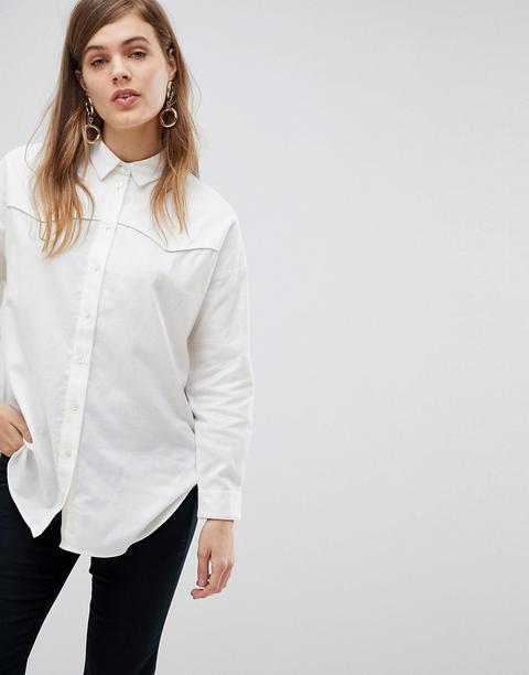 Asos Design - Camicia Oversize Casual A Maniche Lunghe - Crema