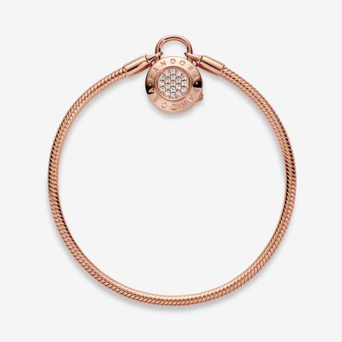 Pandora Moments Pavé Padlock Clasp Snake Chain Bracelet - 14k Rose  Gold-plated Unique Metal Blend / Clear from Pandora on 21 Buttons