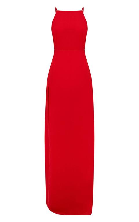 Red strappy back deals detail chiffon maxi dress