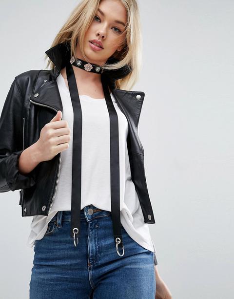 Asos - Foulard Skinny Decorato Con Occhielli - Nero