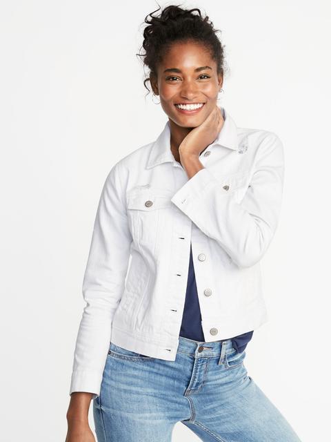 Distressed White Jean Jacket For Women
