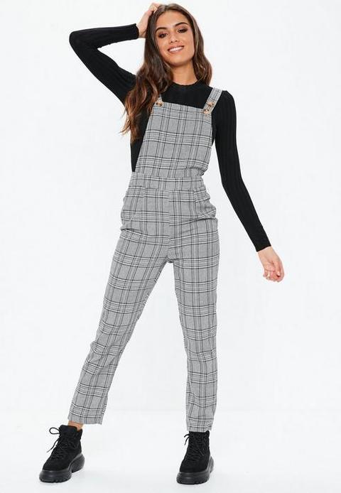 Grey Check Dungarees, Grey