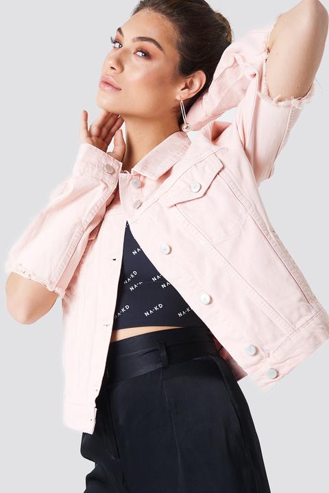 Cut Out Sleeve Denim Jacket