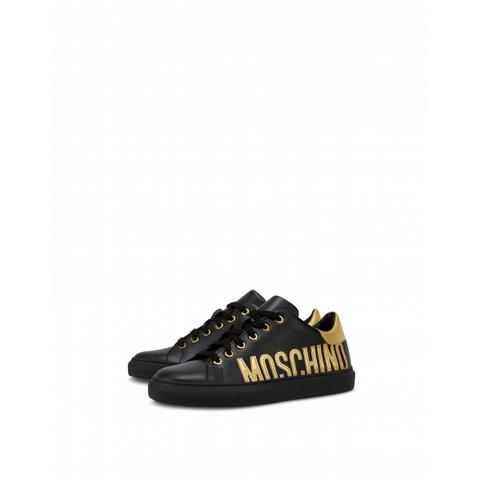 Sneakers In Pelle Di Vitello Con Patch Logo Oro