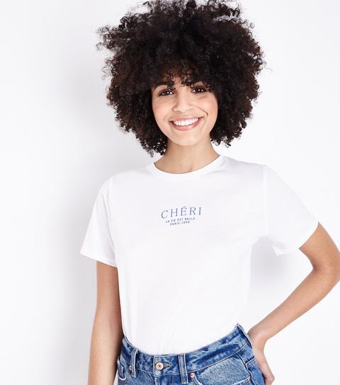 White Cheri Slogan T-shirt New Look