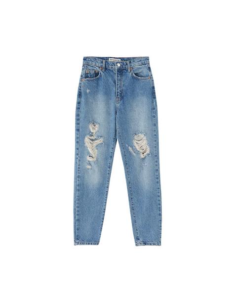 Jeans Mom Fit Vita Alta Con Strappi