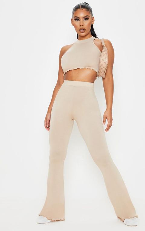 Stone Jersey High Waist Frill Edge Flared Trouser