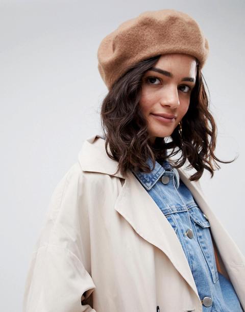 Asos Design Wool Beret - Brown