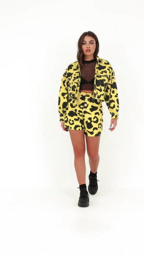 yellow leopard print denim jacket