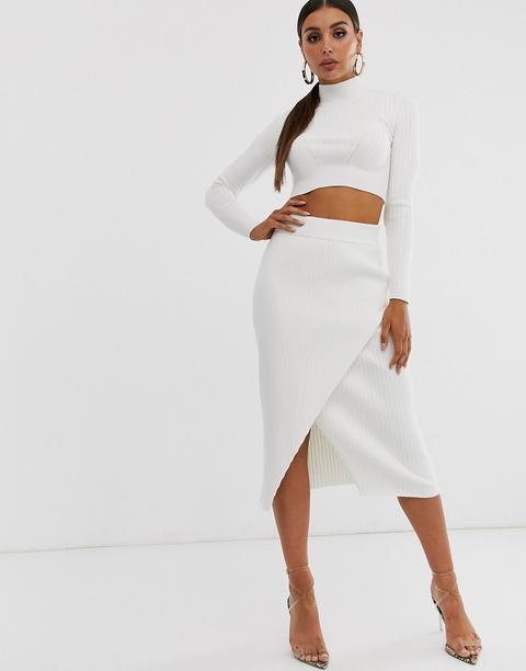 4th + Reckless Knitted Co Ord Wrap Midi Skirt In Cream