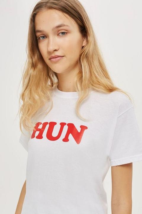 Womens **hun Slogan T-shirt By Love - White, White