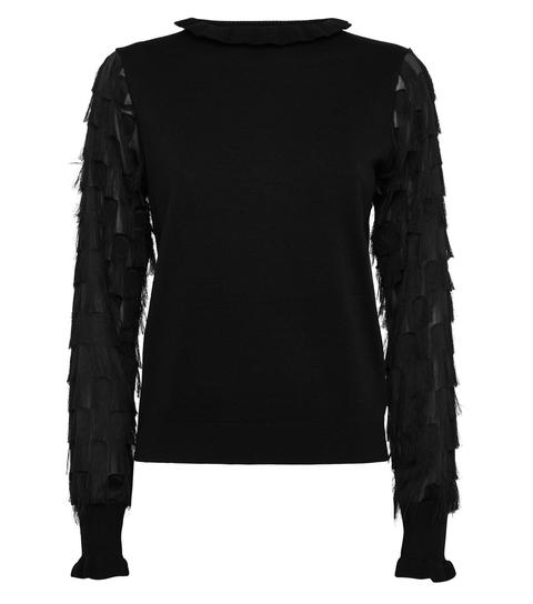 Black Fringe Sleeve Jumper New Look