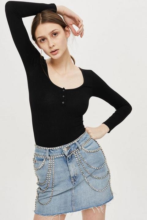 Womens Long Sleeve Popper Body - Black, Black