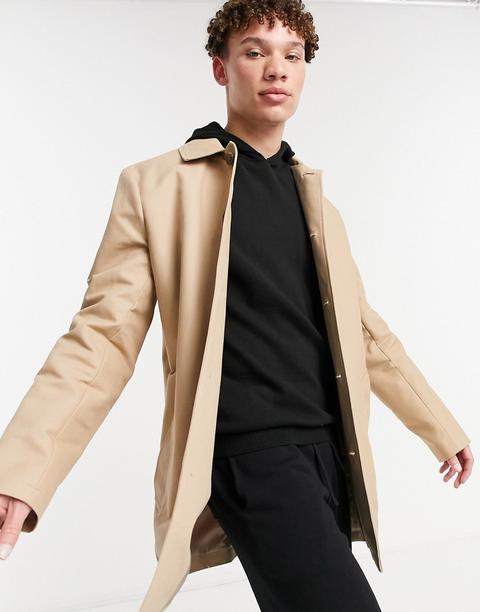 Asos Design Shower Resistant Single Breasted Trench Coat In Stone-neutral