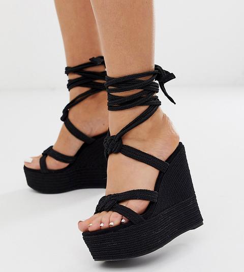 Asos Design - Will Power - Zeppe Pianta Larga Nere In Corda - Nero