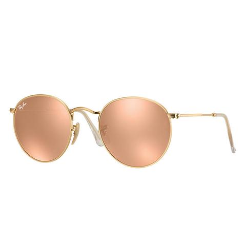 Round Metal Plegable Unisex Sunglasses Lentes: Rosa, Montura: Oro