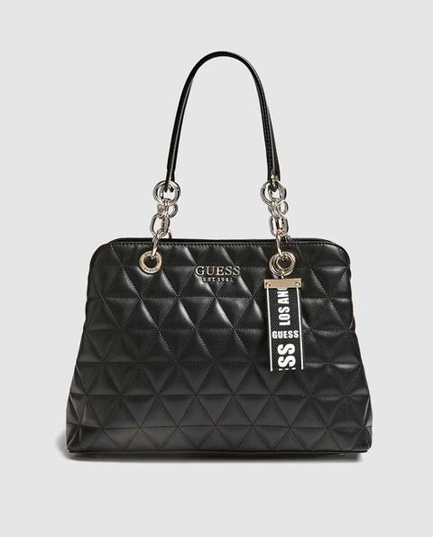 Guess - Bolso De Hombro Acolchado En Negro Con Colgante