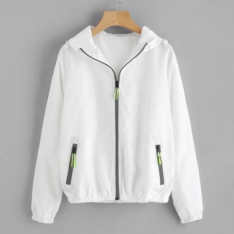 Shirred Trim Hooded Jacket