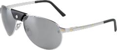 Gafas De Sol Santos De Cartier: Gafas De Sol De Metal Con Acabado Bicolor Platino Champán Dorado Cepillado Y Nariz De Piel De Becerro Color Negro, Forma Piloto, Lentes Polarizadas Grises