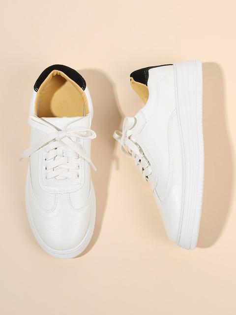 Round Toe Lace Up Pu Sneakers