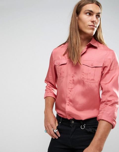 Camisa De Seda De Corte Estándar En Rosa De Asos