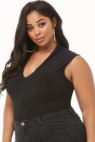 Forever 21 Plus Size Cap-sleeve Bodysuit , Black