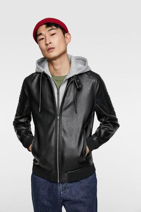 contrasting faux leather jacket zara