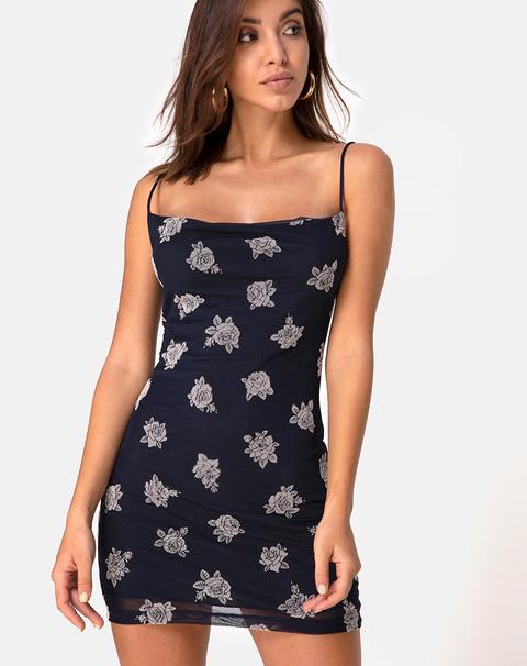 Becky Dress In Black Flock Rose