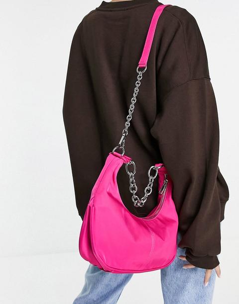 Bolso De Hombro Rosa De Nailon Con Cadena De Topshop