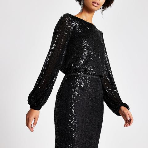 black sequin long sleeve top