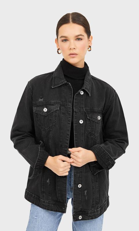 oversized black ripped denim jacket