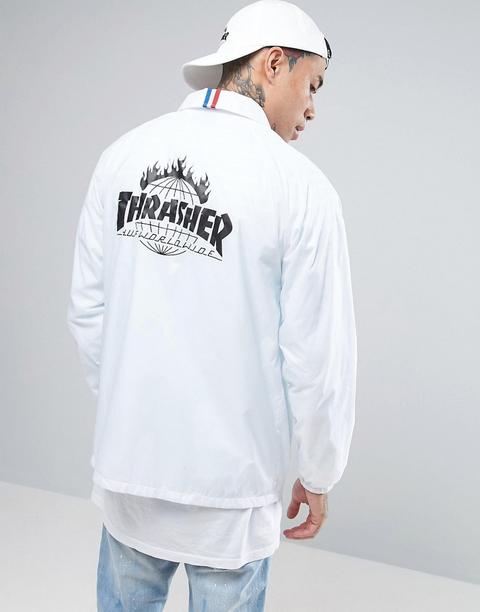 Huf X Thrasher - Giacca Coach Con Stampa Sul Retro - Bianco