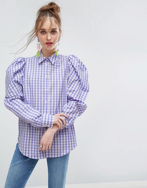 Camisa De Cuadros Vichy Violeta Con Hombros Exagerados De Asos